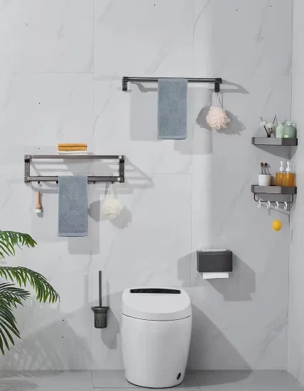 Soporte de cepillo de baño blanco de aluminio, soporte de papel, gancho para bata, toallero, barra, estante de ducha de acero inoxidable, accesorios para baño